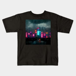 Central - Cyberpunk Cityscape Skyline Kids T-Shirt